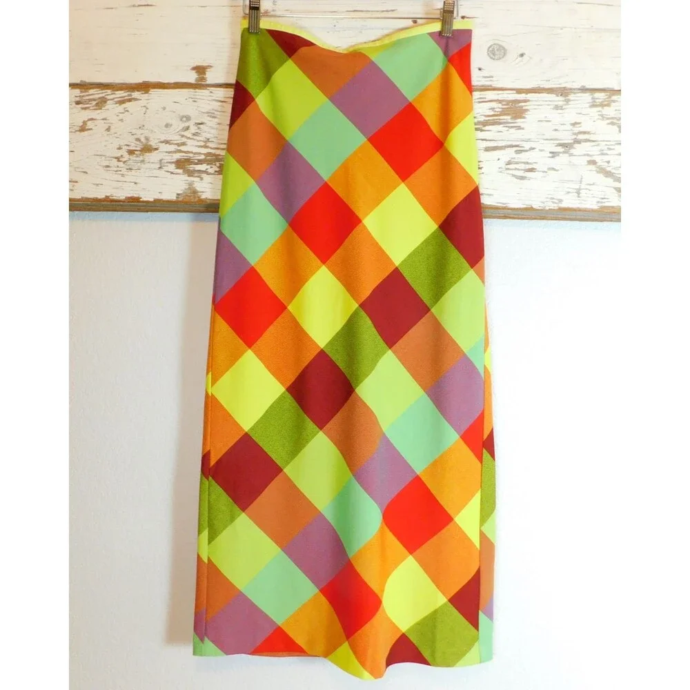 Urban Outfitters Janelle Plaid Skirt Maxi Long, Multicolor 2-way stretch XS NWT